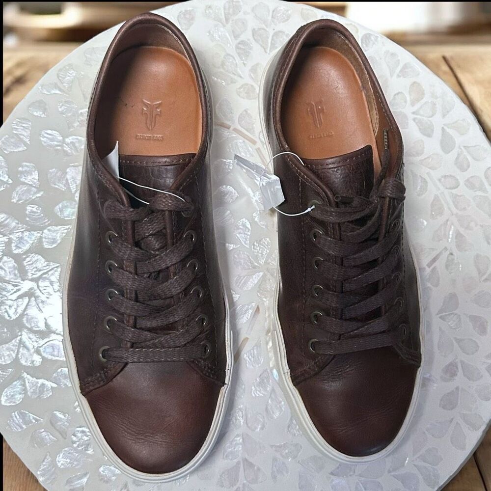 FRYE Vintage Italian Full Grain Leather Low Lace Sneaker Shoes Size 9 - Picture 8 of 13